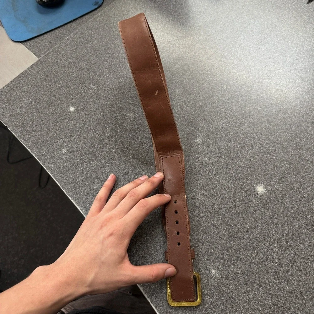 LL Bean Money Belt Mens 30 Brown Good Leather Solid Brass Zipper Pocket